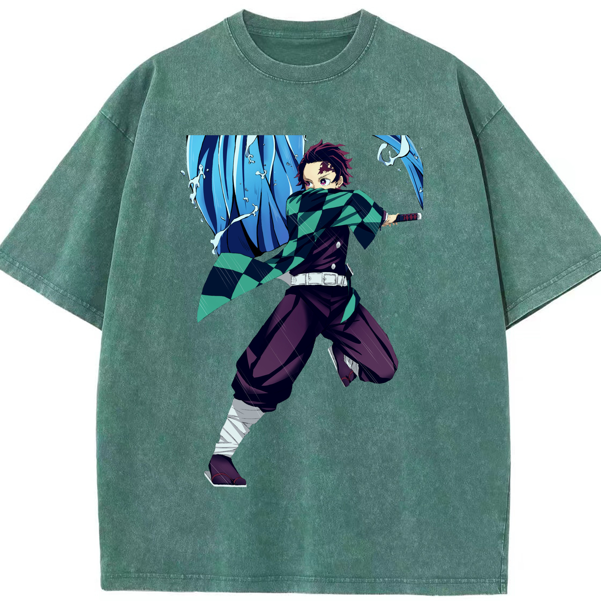 （画像用） 鬼滅の刃 竈門 炭治郎／かまど たんじろう Kamado Tanjirou 綿100% ヴィンテージ風 半袖Tシャツ（フロントプリント）